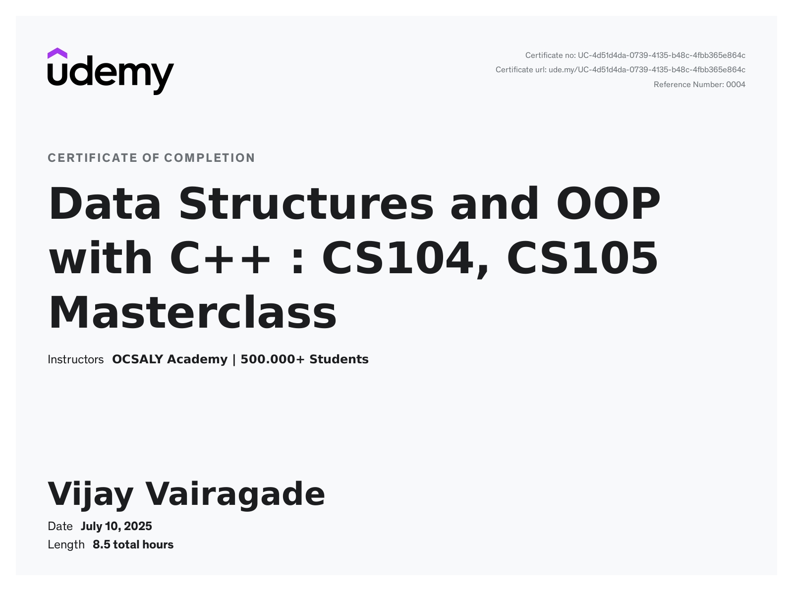 Data Structures and OOP with C++ : CS104, CS105 Masterclass